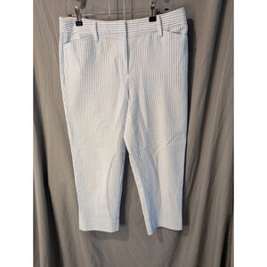 Talbots Pants Women’s 6P Blue White Perfect Crop Capri Striped Flat Front Cotton